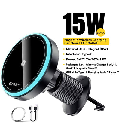 Essager 15 W Magnetischer Kabelloser Autotelefonhalter, Verstellbar, 360 Grad, Autoladegerät Für Iphone 15 14 13 Pro, Samsung Universal-Telefon