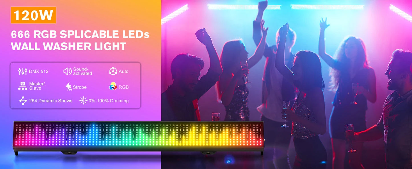 Yiflamefly 1/2/4Pcs 120W RGB 666LED Splicable Wall Washer Light 254Dynamic Show Strobe Stage Light Bar For Wedding Party KTV Bar