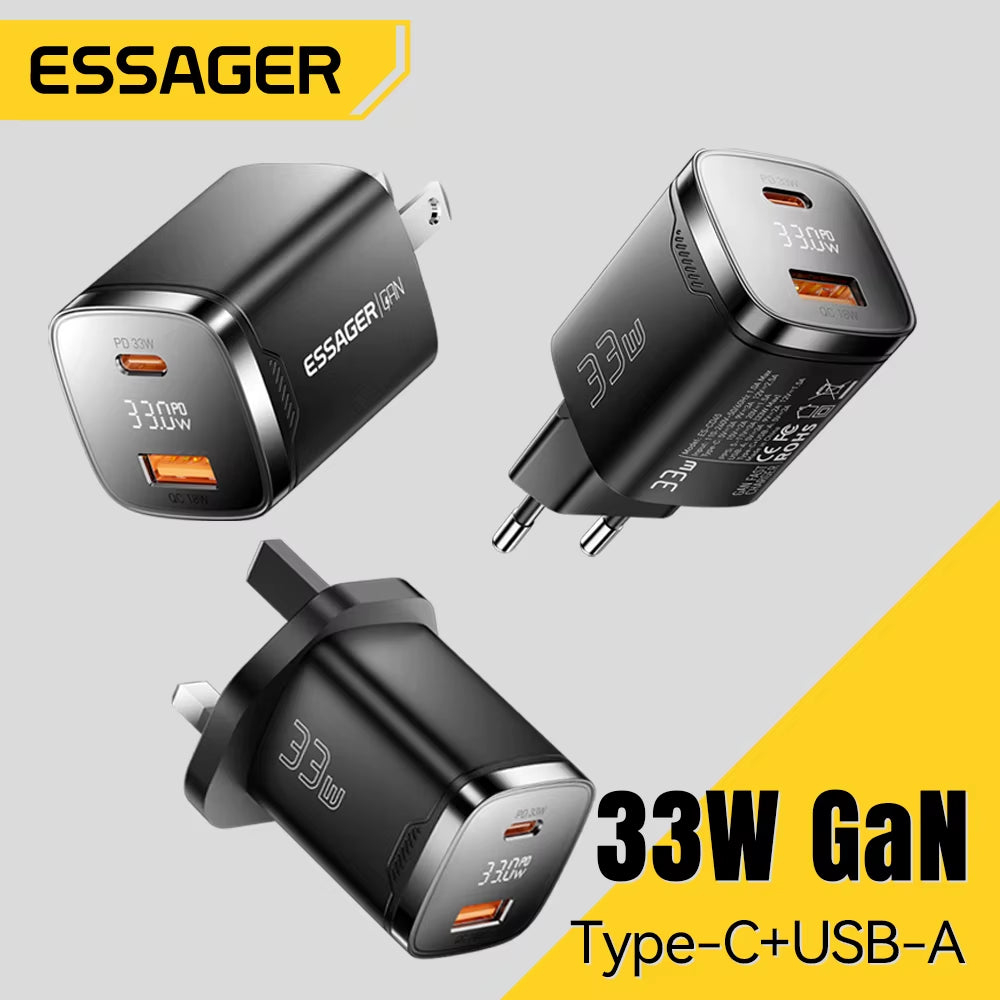 Essager 33 W Gan USB Typ C Ladegerät Digitalanzeige PD Schnellladung Für Iphone 16 15 14 Pro Max Ipad Mini 6 Xiaomi Samsung S22